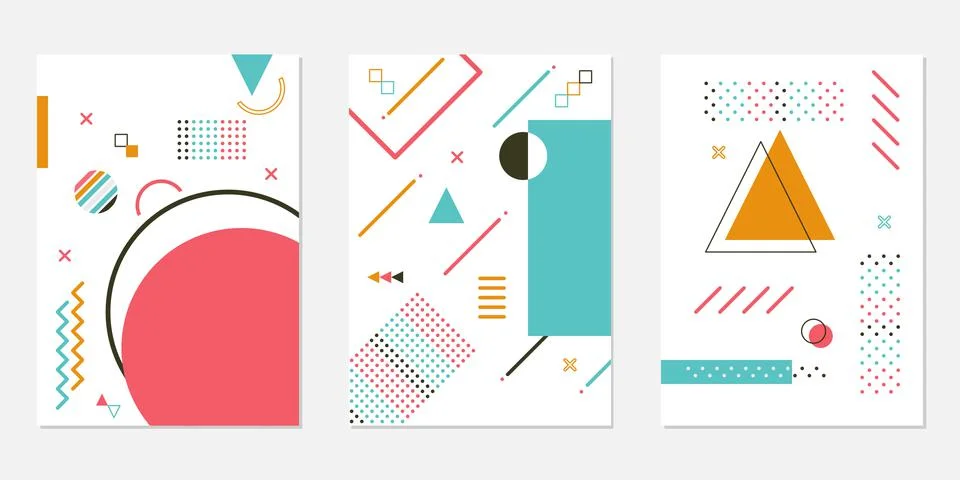 Set of memphis geometric shape template designs Stock Illustration