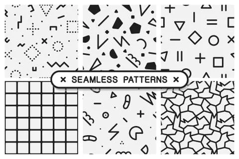 Set of memphis seamless patterns. Black and white texture 库存插图