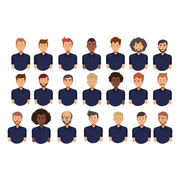 Set of men avatar. men with different hairstyles. flat vector character avata Stock Illustration