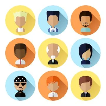 Set of Men Faces Icons in Flat Design Stock Illustration