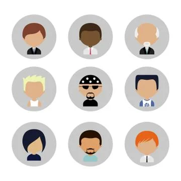 Set of Men Faces Icons in Flat Design Stock Illustration
