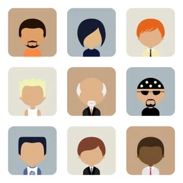 Set of Men Faces Icons in Flat Design Stock Illustration