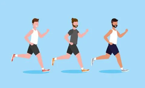 Set men practice exercise and running activity Stock Illustration