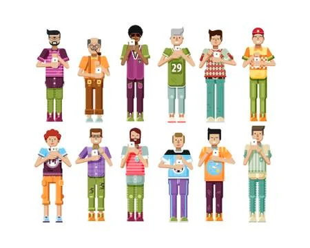 Set of men with smartphone in hands Stock Illustration