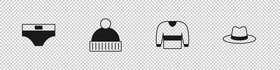 Set Men underpants, Beanie hat, Sweater and Man icon. Vector Stock Illustration
