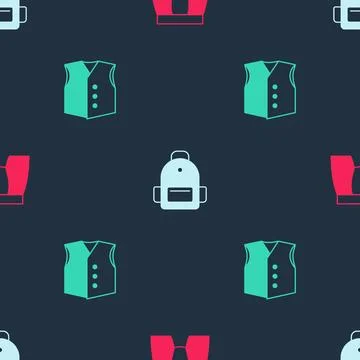 Set Men underpants, School backpack and Waistcoat on seamless pattern. Vector 스톡 일러스트