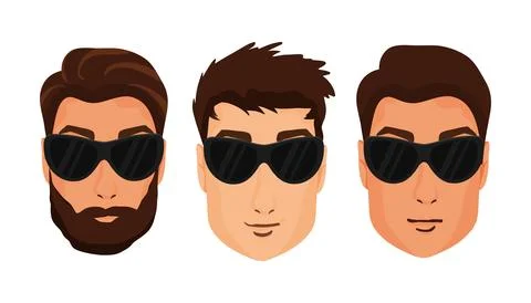 Set of men's faces in sunglasses Illustrazione stock