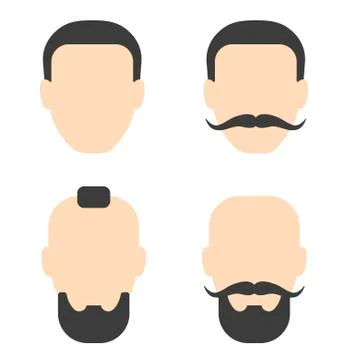 Set of mens hairstyle with beard mustache on white background. Vector Stock Illustration