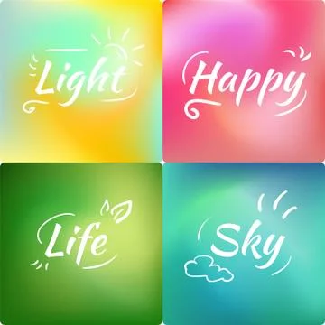 Set of mesh Gradient green, pink, blue, background - Life, Sky, Happy, Light Stock Illustration