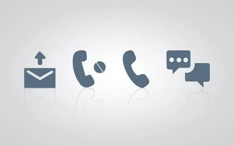 Set of messages, call icons, chat signs, with a silver background Stock Illustration