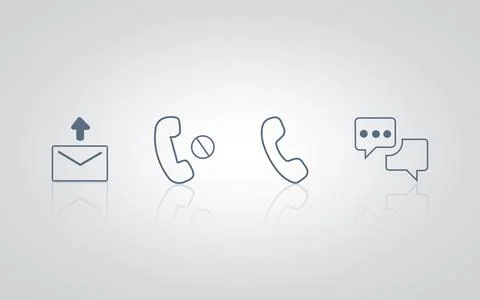 Set of messages, call icons, chat signs, in outlined with a silver background Stock Illustration