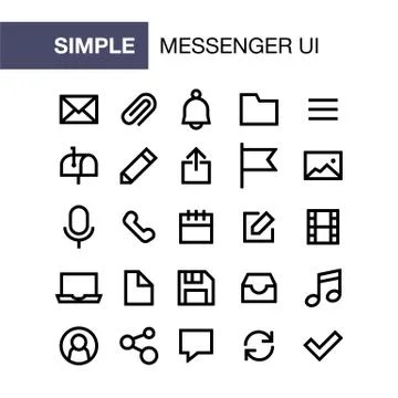 Set of messenger icons for simple flat style ui design Stock Illustration