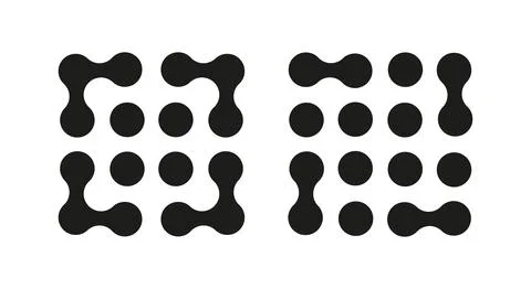 Set of Metaball logotype. Dots connected icon. Circles illusioned pattern. Stock Illustration