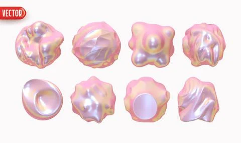 Set of Metaball shapes of objects realistic 3d design iron metal ink hologr.. Stock Illustration