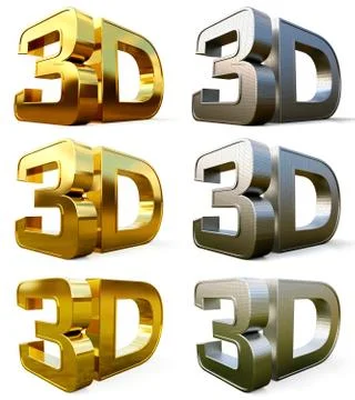 Set metal 3D logo isolated on white background with reflection effect Illustrazione stock