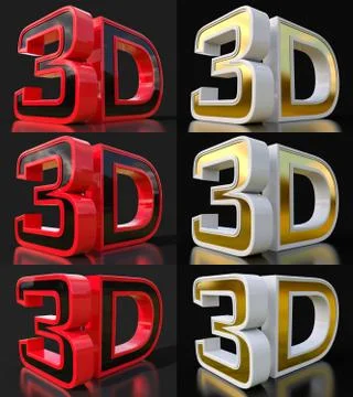 Set metal 3D logo isolated on black background with reflection effect Illustrazione stock