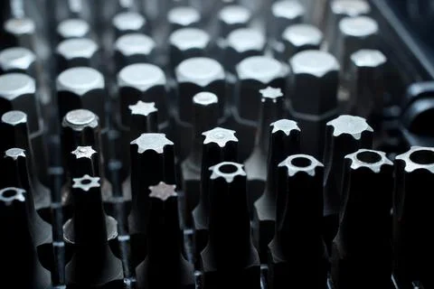 Set of metal bits for a screwdriver Stock Photos