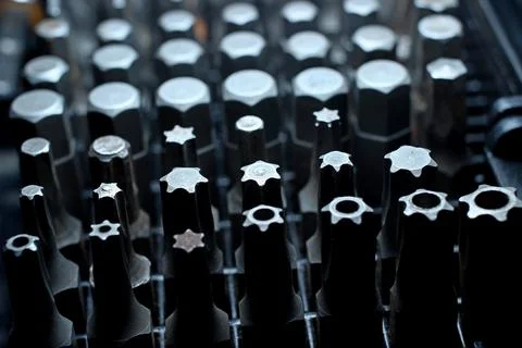 Set of metal bits for a screwdriver Stock Photos