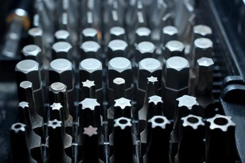 Set of metal bits for a screwdriver Stock Photos
