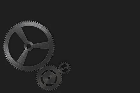 Set of metal gears and cogs on black background Stock Illustration