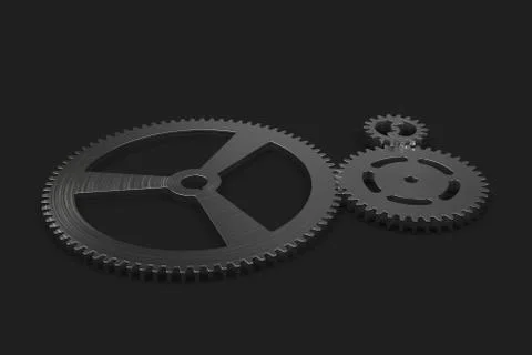 Set of metal gears and cogs on black background Stock Illustration
