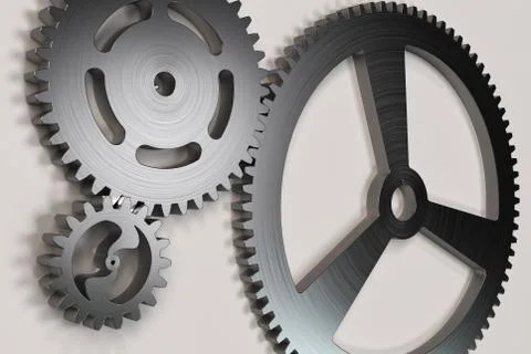 Set of metal gears and cogs on white background Stock Illustration