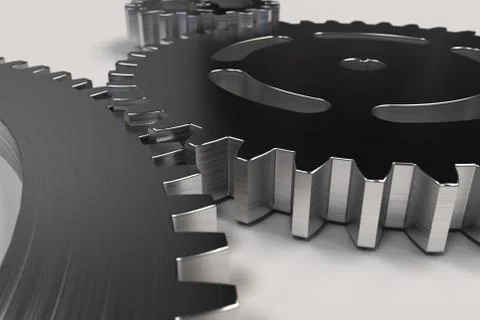 Set of metal gears and cogs on white background Stock Illustration