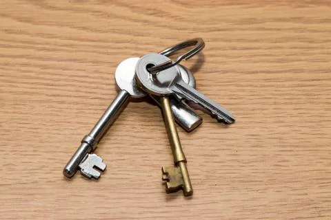 Set of metal keys on a key ring Stock Photos