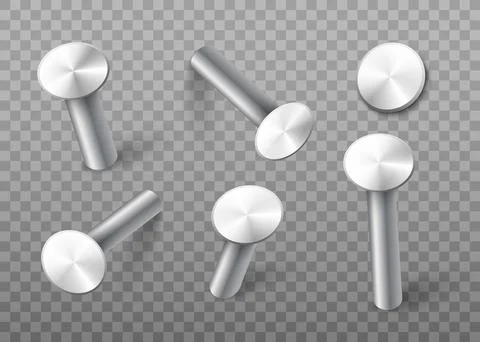 Set of metal nails in different perspective images on transparent background イラスト素材