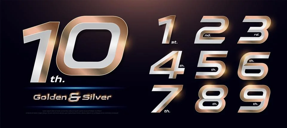 Set of metal numbers. Vector silver numbers. 1, 2, 3, 4, 5, 6, 7, 8, 9, 10, l Stock Illustration