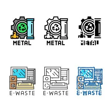 Set metal recycling waste sorting color icon vector Stock Illustration