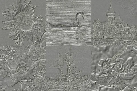 Set of metal relief generated textures Stock Illustration