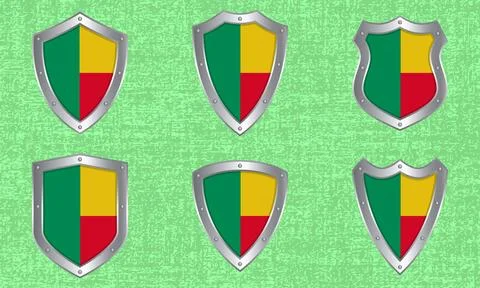 Set of metal shields with the Benin flag Stock Illustration