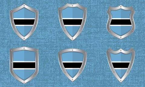 Set of metal shields with the Botswana flag Stock Illustration