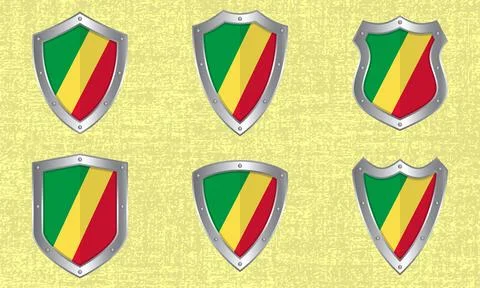 Set of metal shields with the Congo flag Illustrazione stock