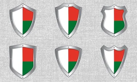 Set of metal shields with the Madagascar flag Stock Illustration
