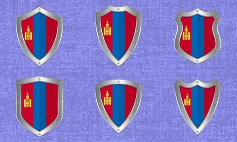 Set of metal shields with the Mongolian flag Stock Illustration