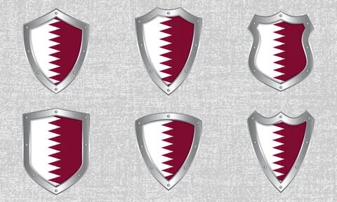 Set of metal shields with the Qatari flag Illustrazione stock