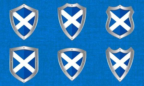 Set of metal shields with the Scottish flag Stock Illustration