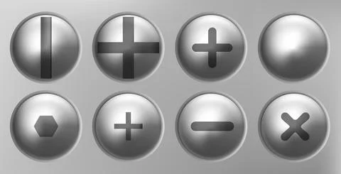 Set of metal shiny screws and bolts. Vector illustration Stock Illustration