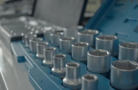 Set of metal sockets Stock Photos