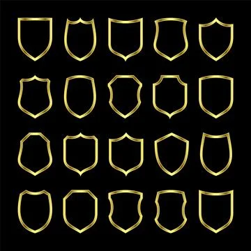 Set of metal vintage shield frames. Shiny golden heraldic shields. Black イラスト素材