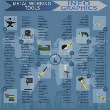 Set of metal working tools Infographics Stock Illustration