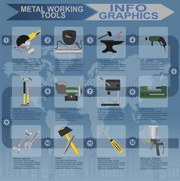 Set of metal working tools Infographics Stock Illustration