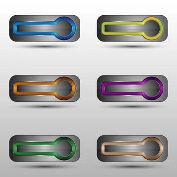 Set of metallic buttons with neon light Stock Illustration