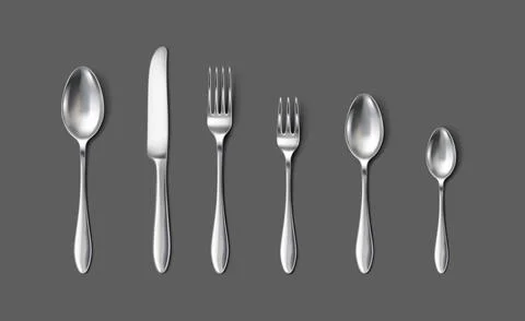 Set of Metallic Flatware on Dark Gray Background Stock Illustration
