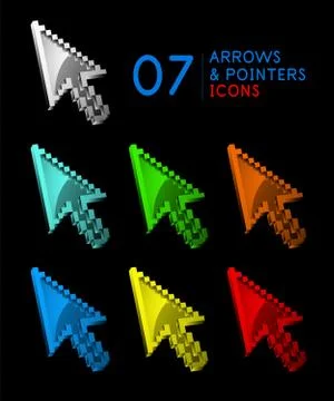 Set of metallic mouse pointers, arrow cursor icons 库存插图