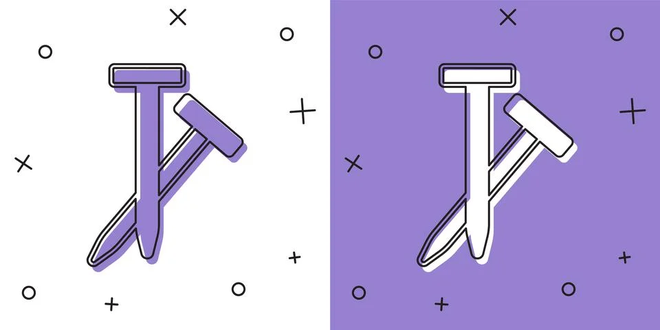 Set Metallic nails icon isolated on white and purple background. Vector Stock Illustration