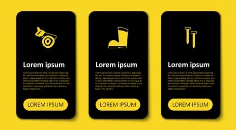 Set Metallic nails, Waterproof rubber boot and Hand saw and log. Business Stock Illustration