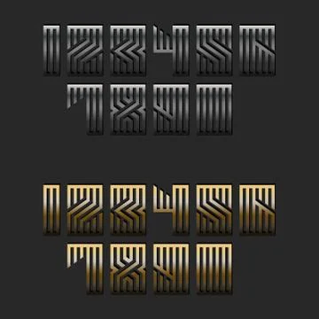 Set of metallic numbers monogram for modern trendy typography, linear calligr Stock Illustration